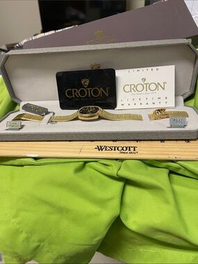 Croton Gold Mesh Bracelet Watch with Black Dial
